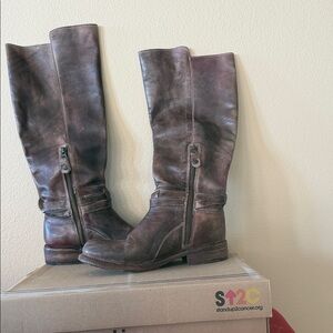BED|STU Brown Leather Knee-High Heeled Boots